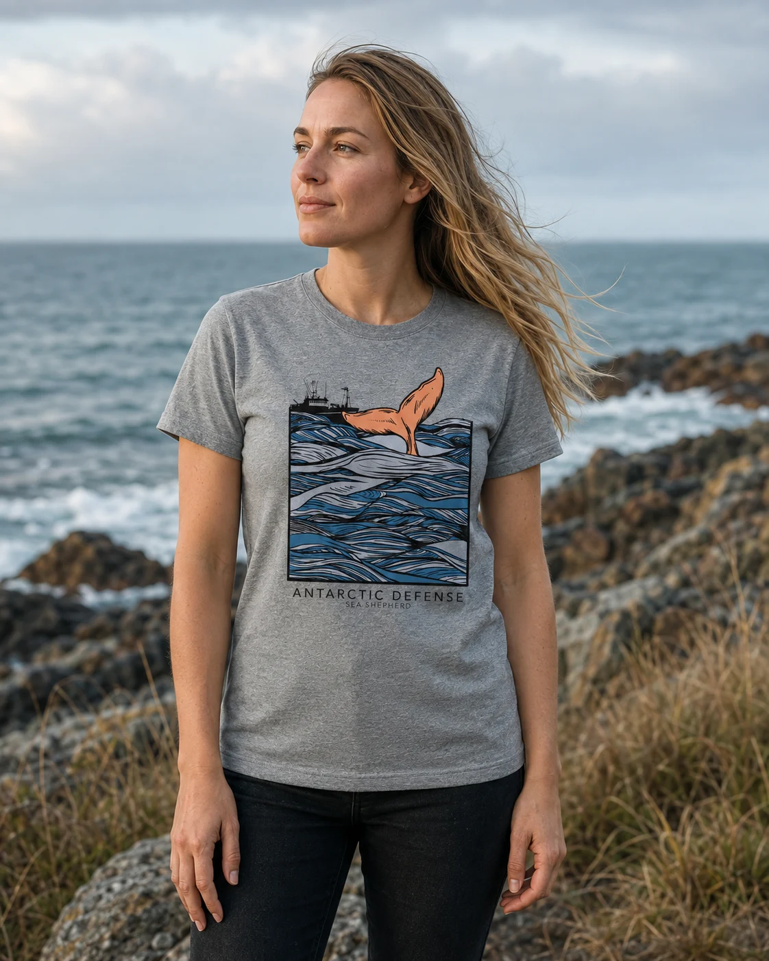 Sea Shepherd Antarctic Defense T-shirt on the coast