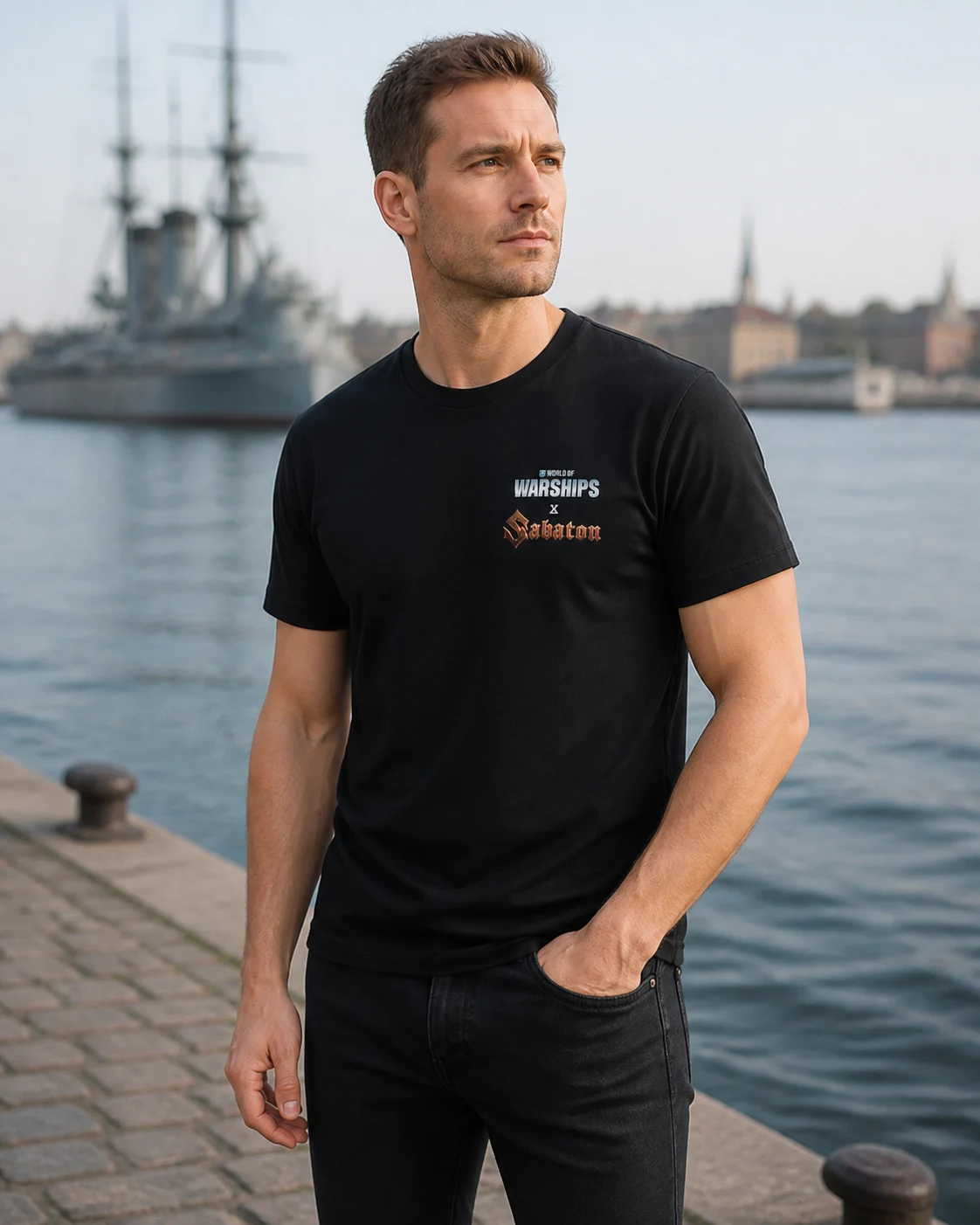 World of Warships × Sabaton T-shirt by the waterfront